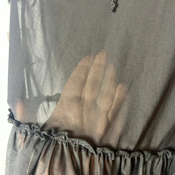 MM Sheer Size M Blouse Short Sleeve Key Hole Back Tie Black NWT - Picture 8 of 8